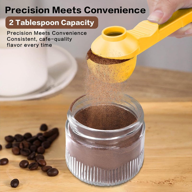 CEILUPY 2-in-1 Coffee Scoop with Funnel, 2 Teaspoon Measuring Spoon for Reusable Pods, Ground Coffee, Protein Powder & Tea, Mess-Free Plastic Design (Yellow) - Image 2